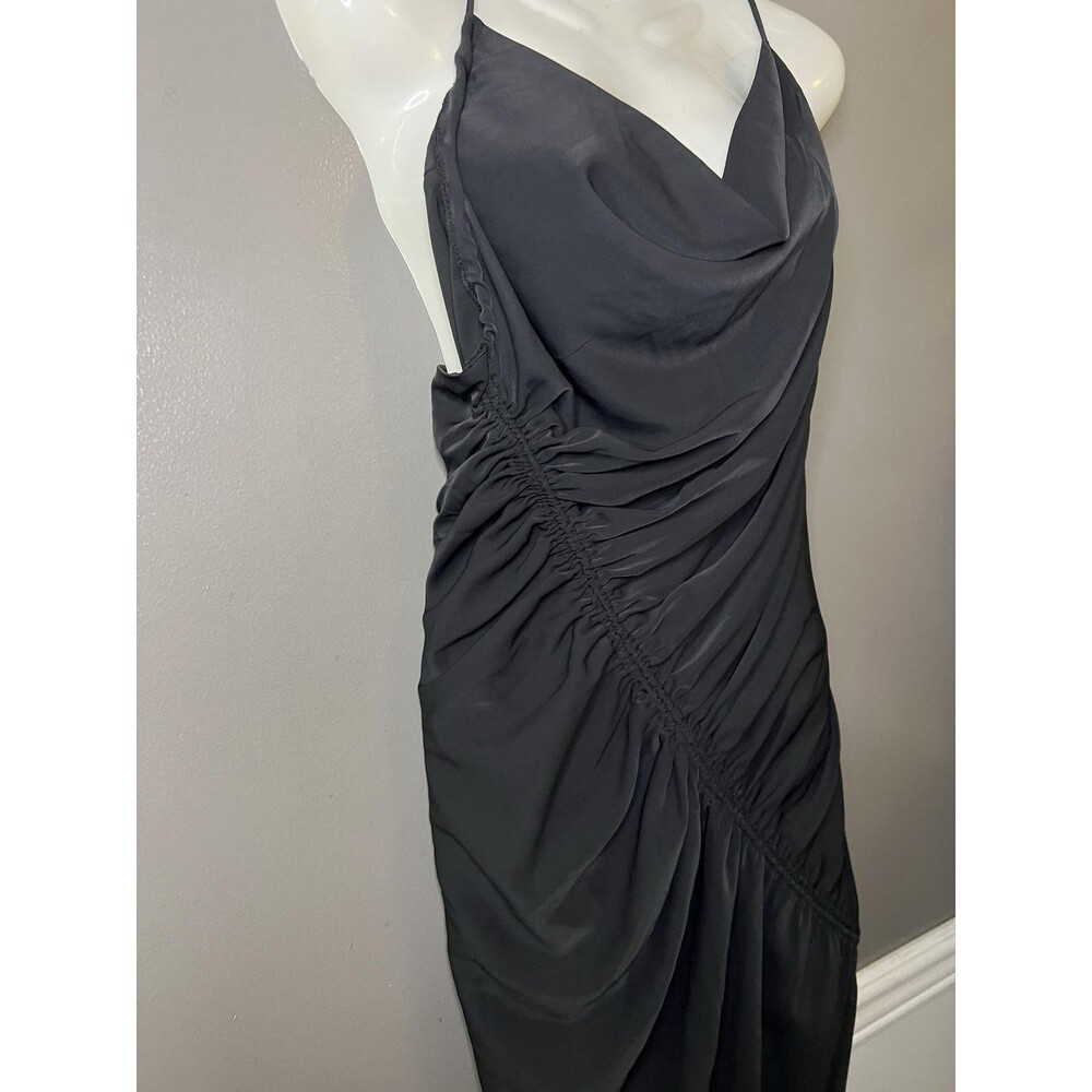 Abercrombie & Fitch Dress Womens Medium Black Satin Ruched Cowl Slip Midi Party - Picture 4 of 13